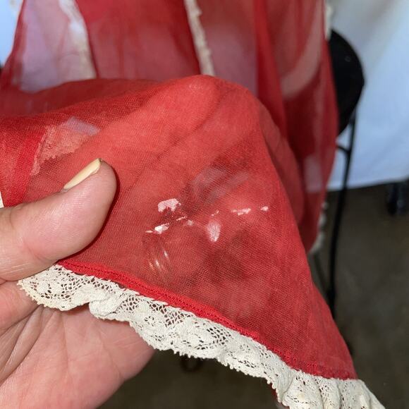 Authentic 1950s Sheer Apron Scarlet Organza Entertaining Pin-Up Chic - Picture 12 of 16
